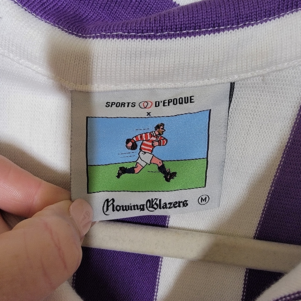 Sports D'epoque × Rowing Blazers Button Up Rugby Shirt Purple Stripe Size Medium - Picture 2 of 4